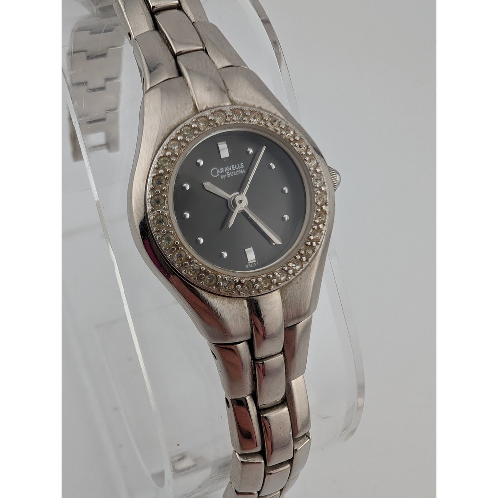Caravelle Bulova Watch 21mm Crystal Black Dial 6.25" Band 43L41- New Battery